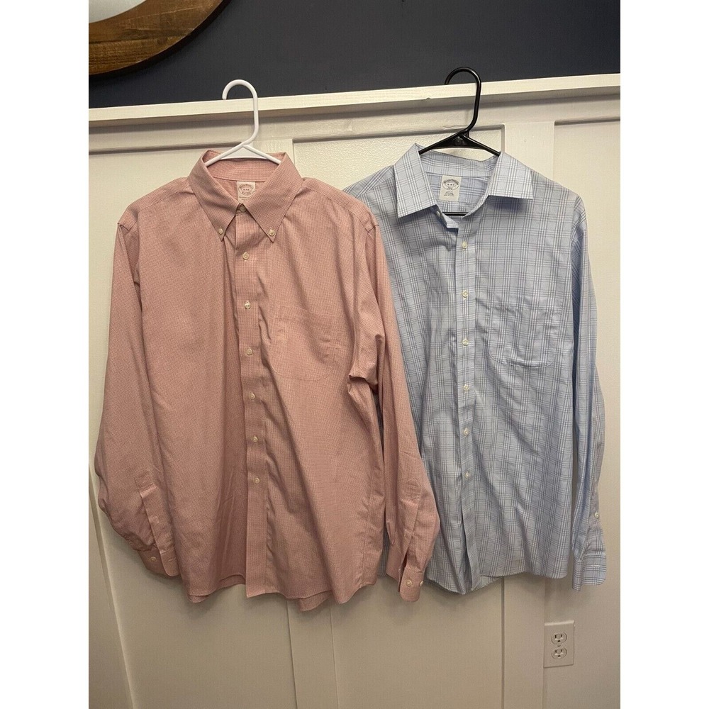 Lot of 2 Brooks Brothers Blue & Red Traditional Fit NonIron Dress Shirts 16- 4/5